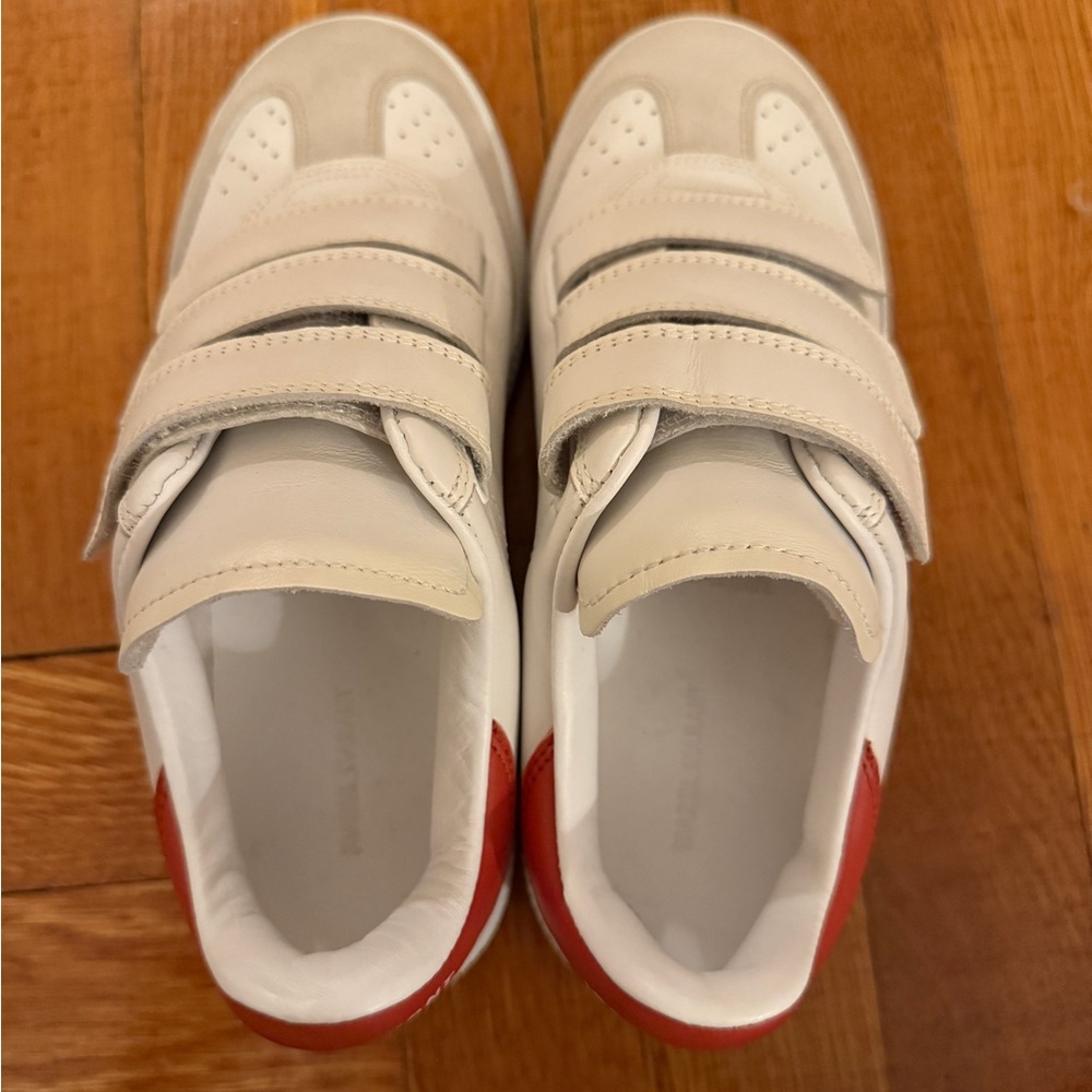 Isabel Marant Red and White Velcro Sneakers